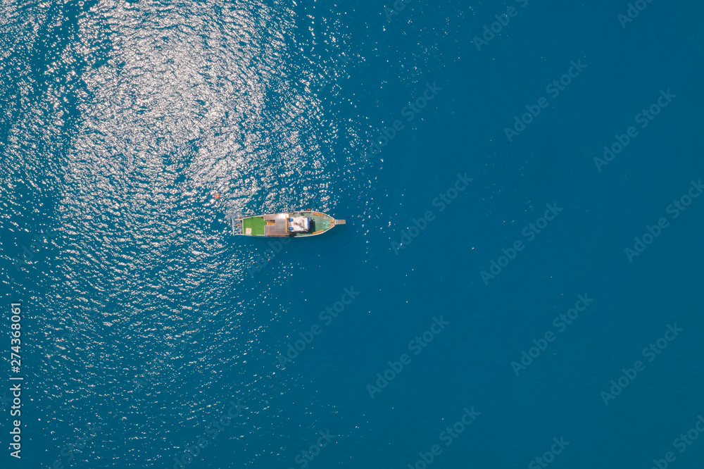 Aerial View Of Boat In Deep Blue Sea Water, Gelendzhik, Russia