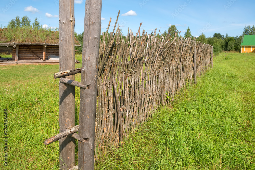 Traditional slavic wattle fence in the village