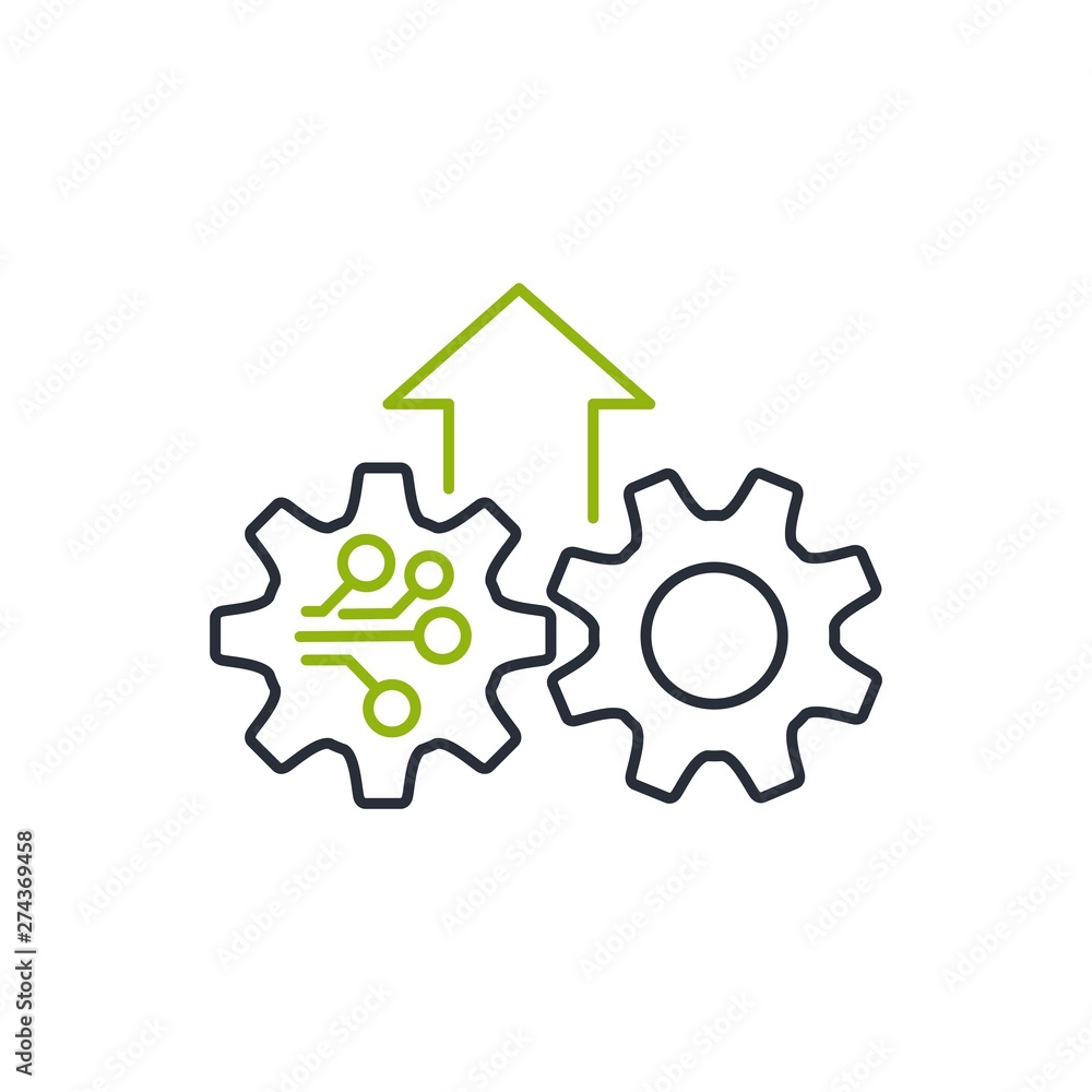Productivity growth, modernization. Vector linear icon, white background. Productivity growth, modernization. Vector linear icon, white background.