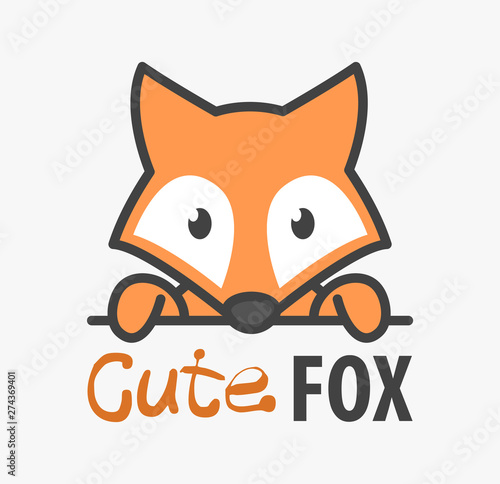 Logo template with cute fox. Vector logo design template for zoo, veterinary clinics and animal shelters. Cartoon foxy logo illustration. 