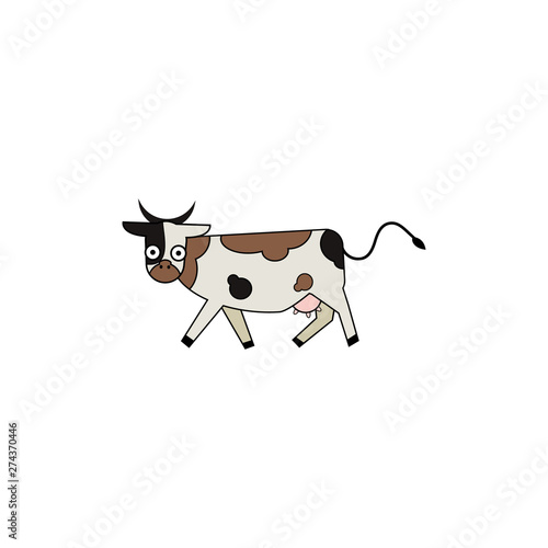 Cute cartoon cow funny illustration, isolated on white background.