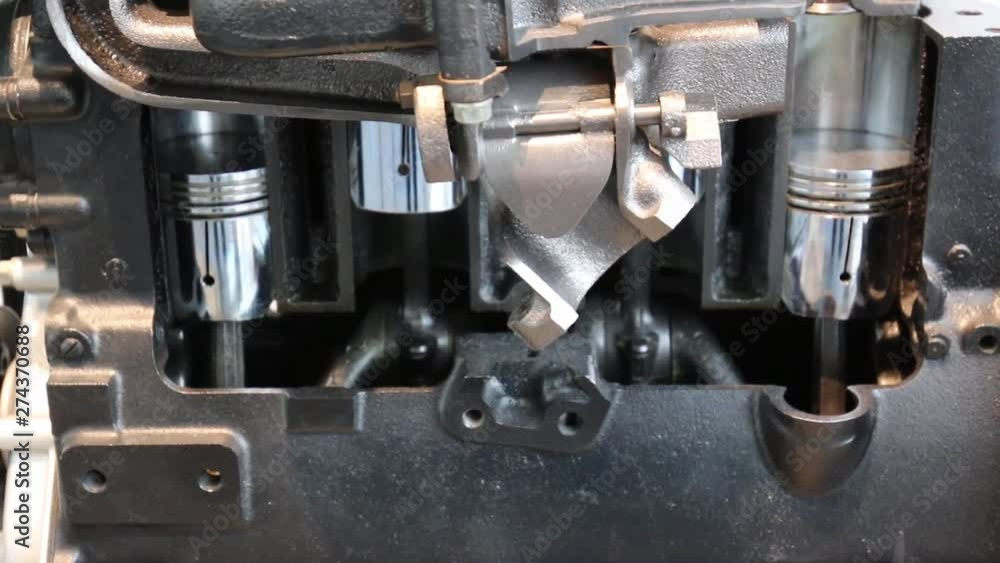 Close-Up of the engine's operation from the inside with slow motion mode. Close-Up of the engine's operation from the inside with slow motion mode.