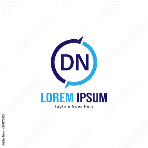 Initial DN logo template with modern frame. Minimalist DN letter logo vector illustration