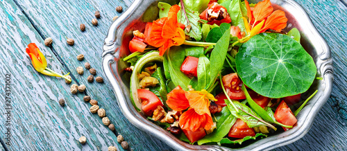 Salad with vegetables and nasturtium photo