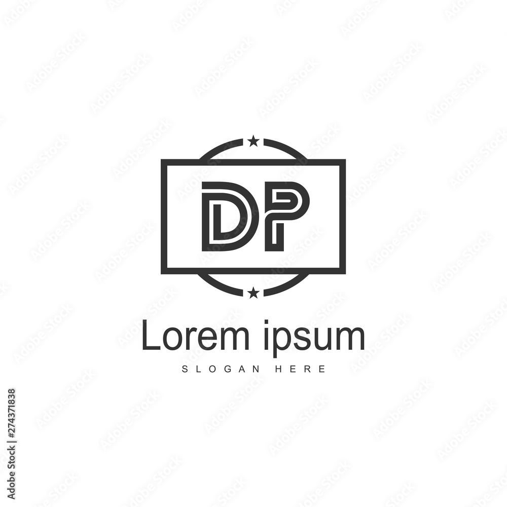 Initial DP logo template with modern frame. Minimalist DP letter logo vector illustration