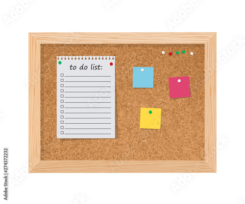 Cork board with notes messages and to do list