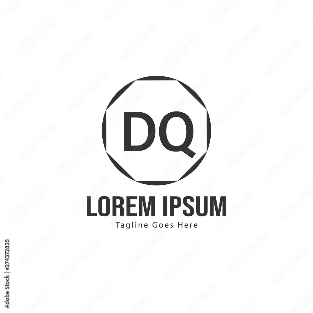 Initial DQ logo template with modern frame. Minimalist DQ letter logo vector illustration