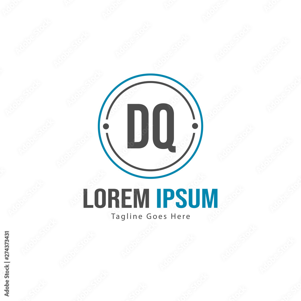 Initial DQ logo template with modern frame. Minimalist DQ letter logo vector illustration