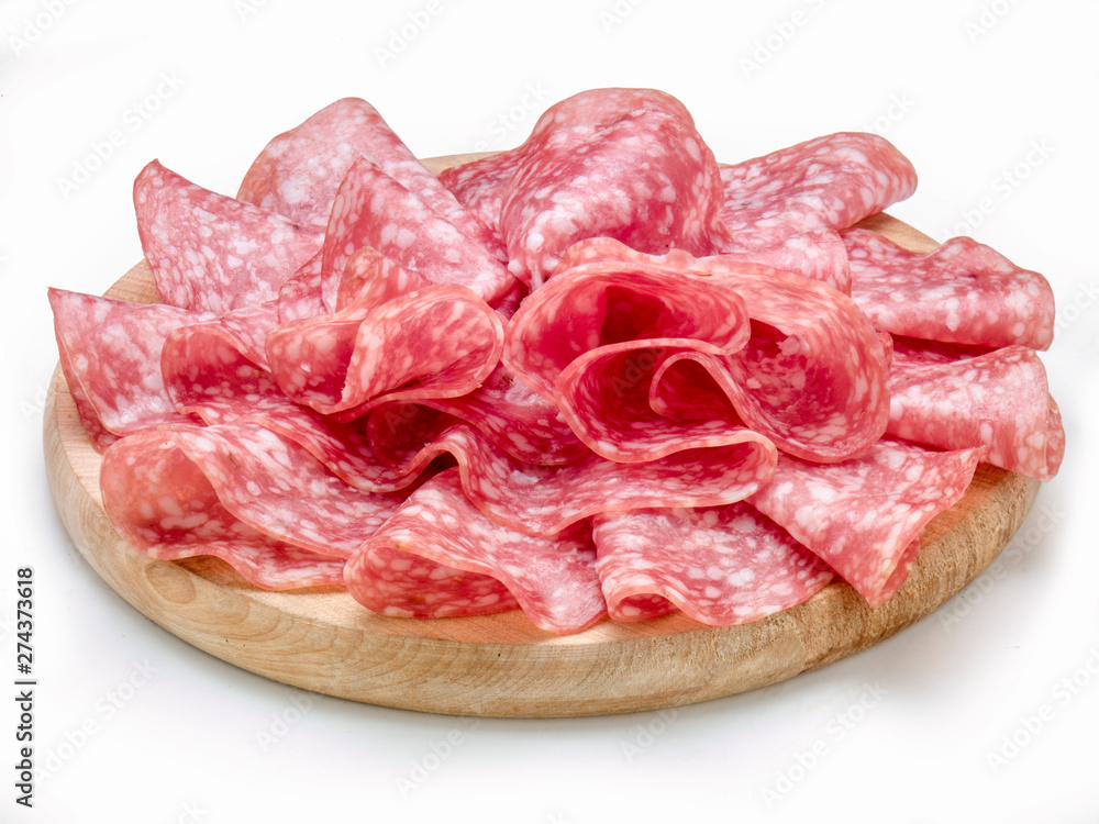 Salami on a wooden cutting board Salami on a wooden cutting board