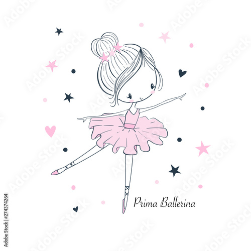 Cartoon little Prima Ballerina. Simple linear vector graphic isolated illustration