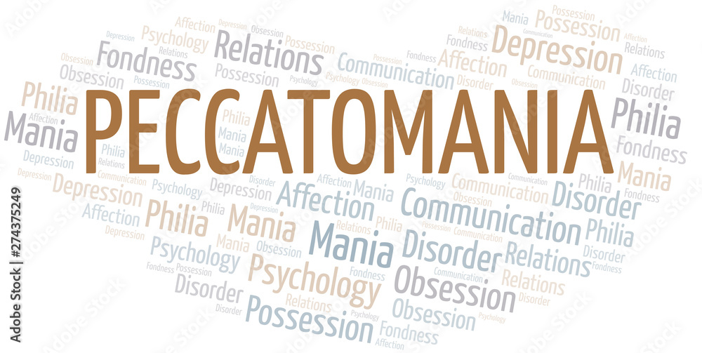 Fototapeta premium Peccatomania word cloud. Type of mania, made with text only.