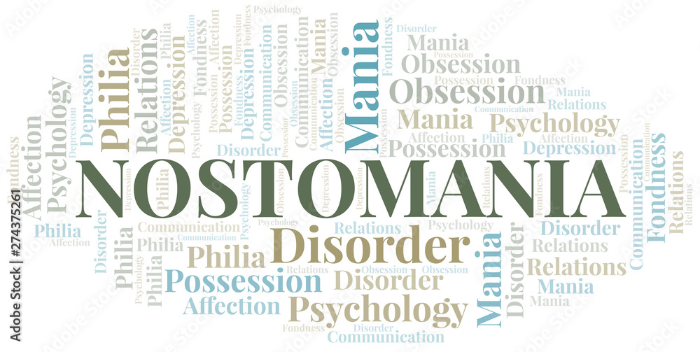 Fototapeta premium Nostomania word cloud. Type of mania, made with text only.