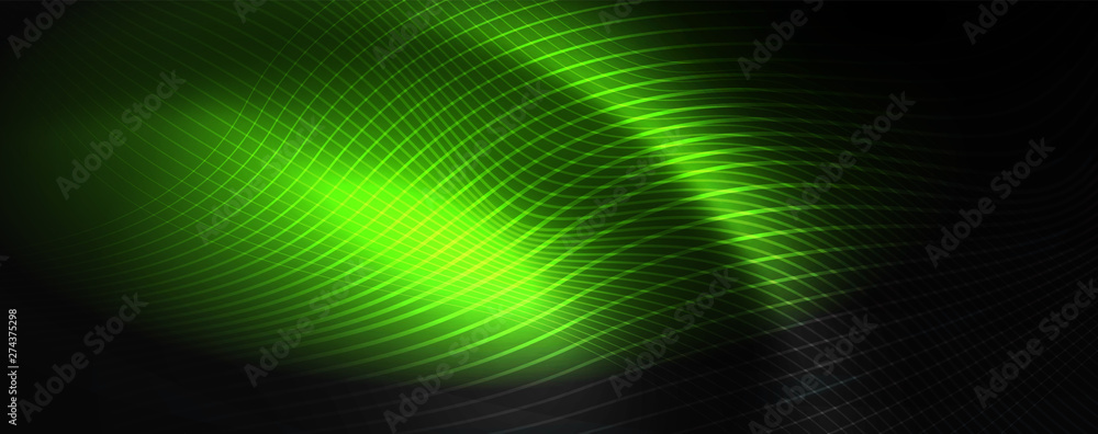 Smoky glowing waves in the dark. Dark abstract background with neon color light and wavy lines. Vector Smoky glowing waves in the dark. Dark abstract background with neon color light and wavy lines. Vector