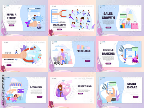 Business concepts of landing pages marketing in the Internet and sale in social networks a large set