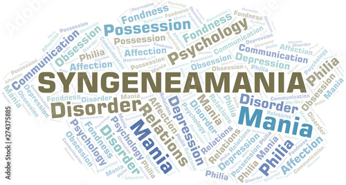 Syngeneamania word cloud. Type of mania, made with text only.