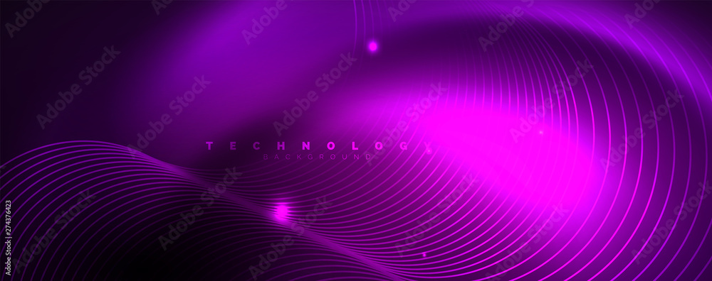 Shiny neon lights, dark abstract background with blurred magic neon light curved lines Shiny neon lights, dark abstract background with blurred magic neon light curved lines