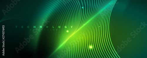 Shiny neon lines template - northern lights glowing blur lines. Futuristic style glow neon 80s disco club or night party techno template