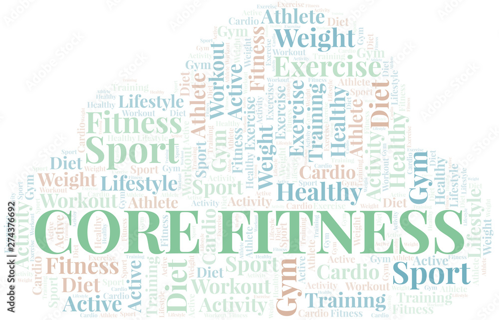 Core Fitness word cloud. Wordcloud made with text only.