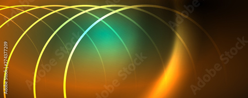 Shiny neon lines template - northern lights glowing blur lines. Futuristic style glow neon 80s disco club or night party techno template