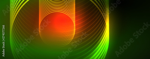 Shiny neon lines template - northern lights glowing blur lines. Futuristic style glow neon 80s disco club or night party techno template