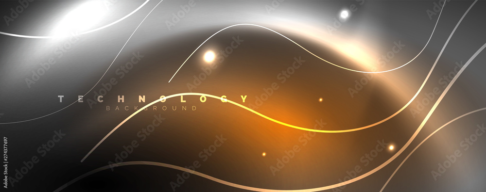 Shiny neon lights, dark abstract background with blurred magic neon light curved lines Shiny neon lights, dark abstract background with blurred magic neon light curved lines