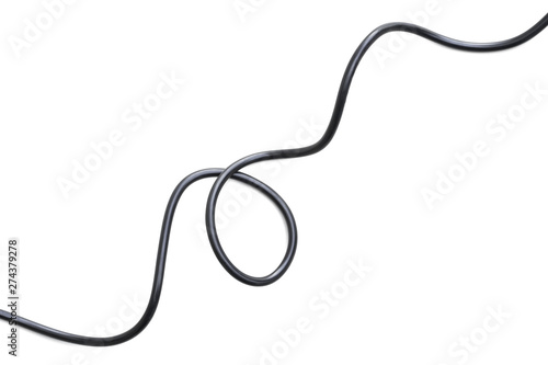 electric black wire cable curled shaped isolate on white background photo
