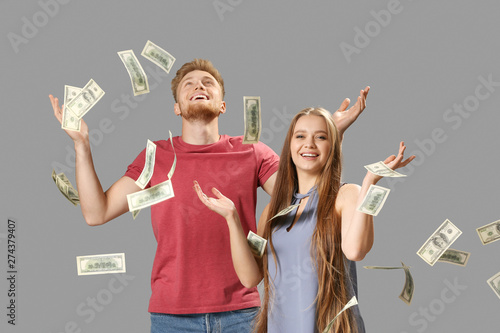 Happy couple with falling d...