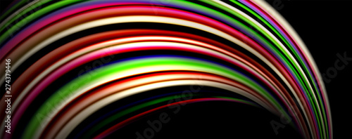 Fluid color swirls on black. Modern background with trendy design