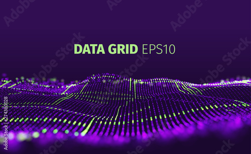 Data grid vector abstract background. Particle grid