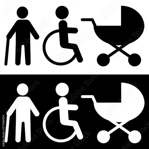 Disabled,crutches, baby stroller icon in trendy flat style isolated on background. Disabled icon vector illustration, EPS10.