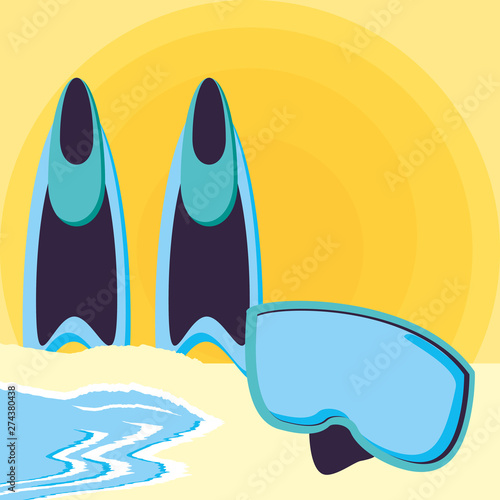 equipment of snorkel in the beach