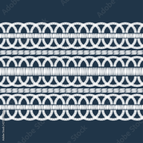 Ethnic boho seamless pattern. Lace. Embroidery on fabric. Patchwork texture. Weaving. Traditional ornament. Tribal pattern. Folk motif. Can be used for wallpaper, textile, wrapping, web.