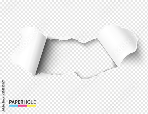 Blank torn paper hole with bent rip edges on empty bacground for sale promo. Teared cardboard reveal your message vector concept