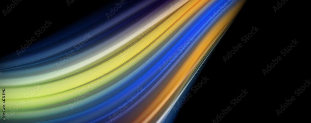 Naklejka premium Abstract wave lines fluid rainbow style color stripes on black background. Artistic illustration for presentation, app wallpaper, banner or poster