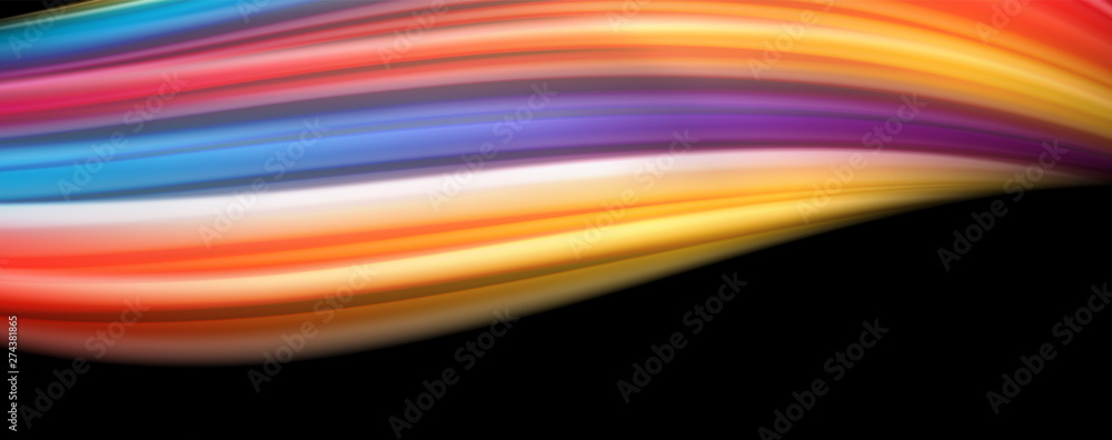 Abstract wave lines fluid rainbow style color stripes on black background. Artistic illustration for presentation, app wallpaper, banner or poster Abstract wave lines fluid rainbow style color stripes on black background. Artistic illustration for presentation, app wallpaper, banner or poster