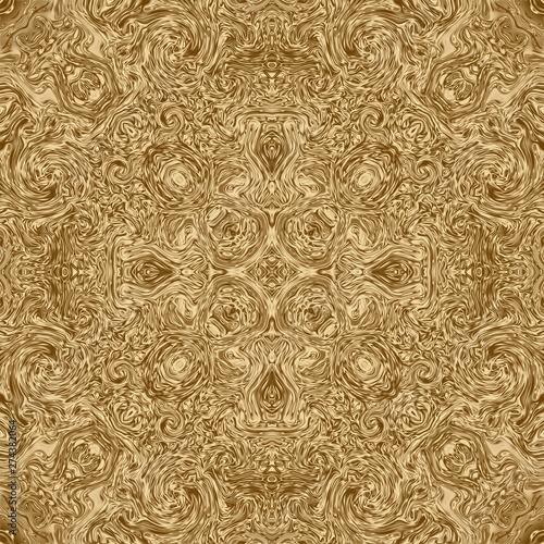 Gold symmetry pattern and geometric golden design, metallic.