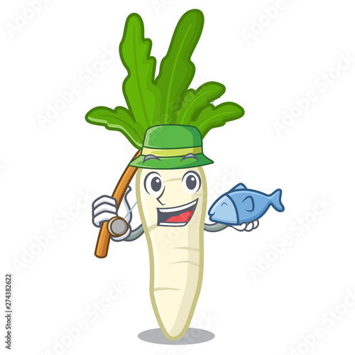 Fishing radish white in a cartoon basket