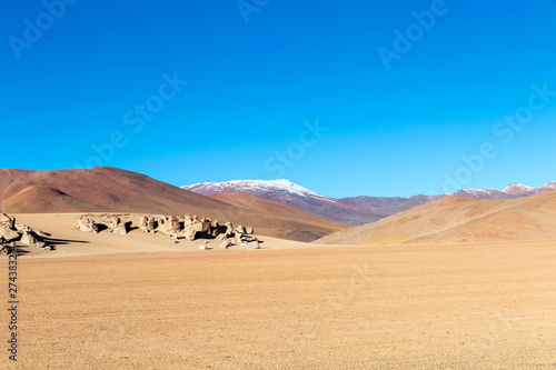 Unique landscape of the Siloli Desert with Stone Tree Arbol de Piedra in the valley of rocks, Bolivia photo
