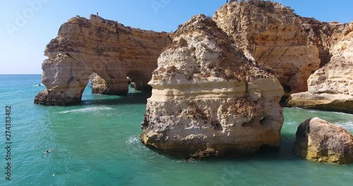 Famous Stone Arch at Marinha beach in Algarve