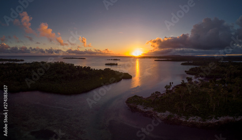 Drone view of sunset over Efate Island  Vanuatu  near Port Vila