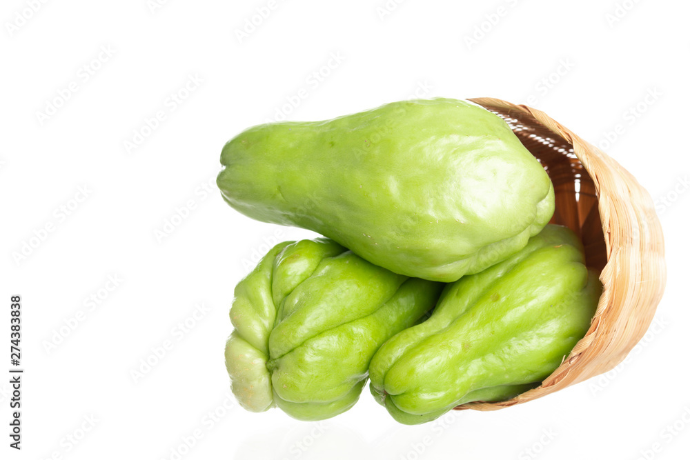 Naklejka premium Fresh chayote fruits (Sechium edulis) isolated on white