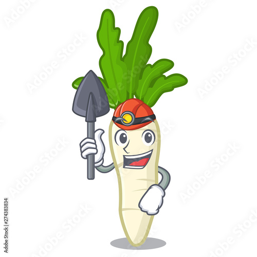 Miner radish white in a cartoon basket