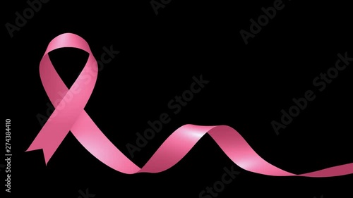 Pink ribbon of breast cancer awareness campaign in october month 3D animation with alpha channel included, PNG