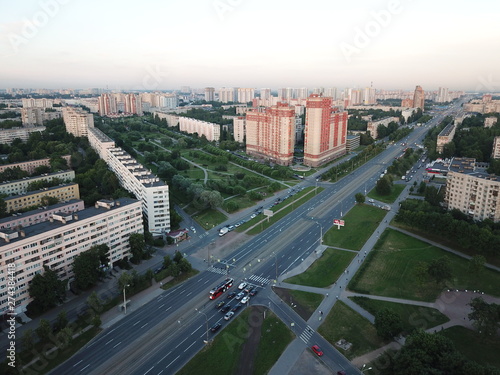 Road and beautifull urban view from drone in Russia