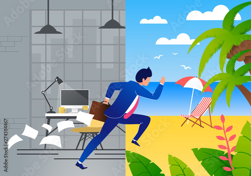 Tired Businessman Escapes Job and Hurries to Rest