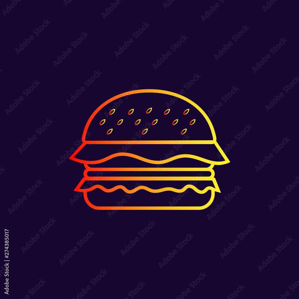 Burger or sandwich vector icon on dark background Burger or sandwich vector icon on dark background