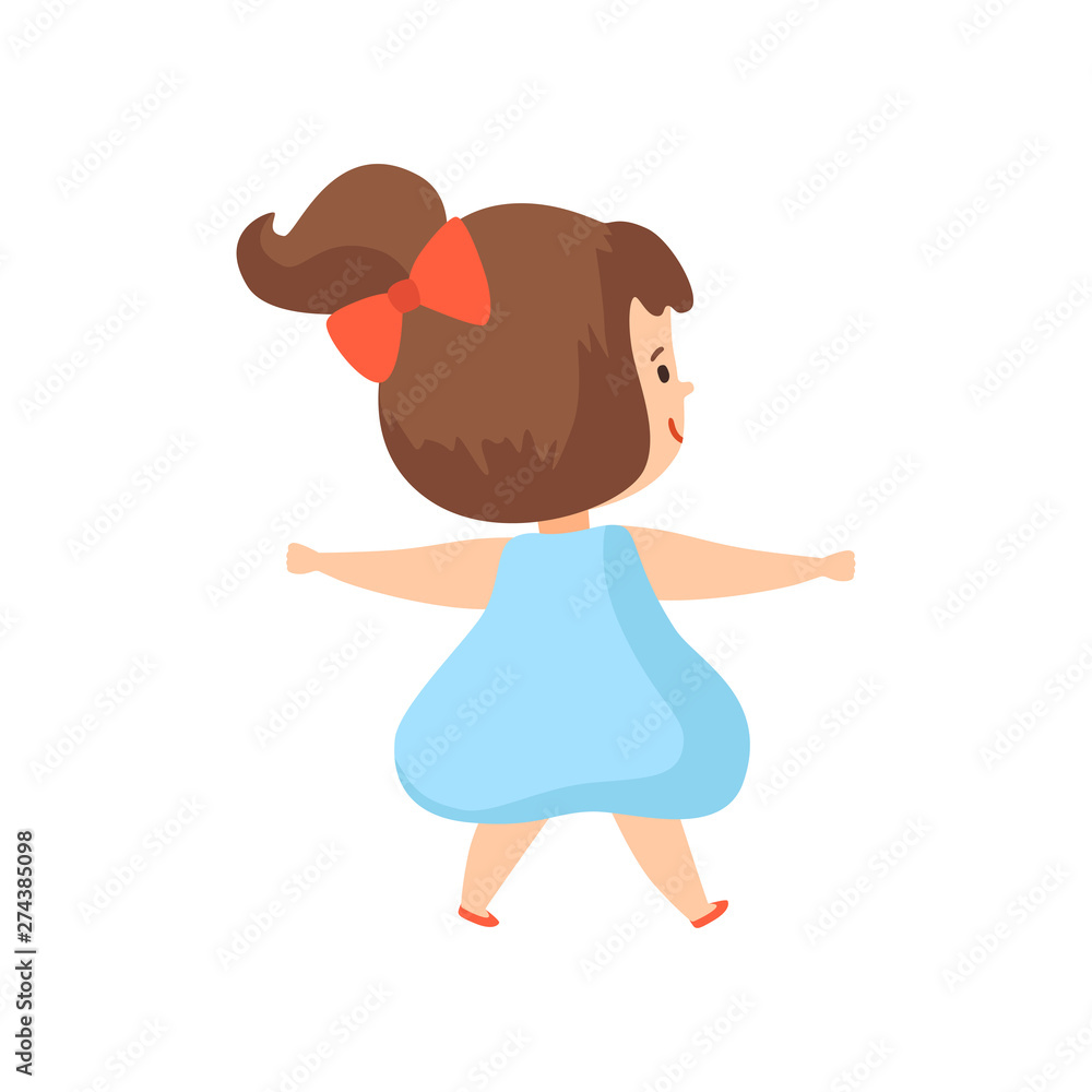 Cute Little Girl in Light Blue Dress, View from Behind Cartoon Vector Illustration Cute Little Girl in Light Blue Dress, View from Behind Cartoon Vector Illustration
