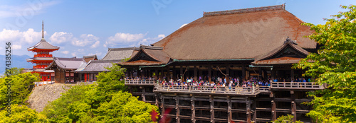 KYOTO, JAPAN - APRIL 23 , 2016: Tourists on the veranda of Kiyomizudera temple..