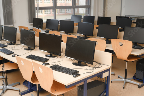Computer room for pupils and students in a school computer lab photo