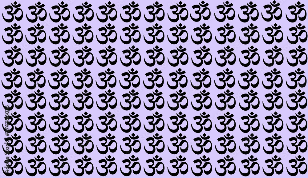 White Background with Traditional Indian symbols: mantra, om, ganesh. Seamless pattern with Spiritual Yoga Symbol of Om, Aum ,Ohm India symbol Meditation, yoga mantra hinduism buddhism zen, icon.